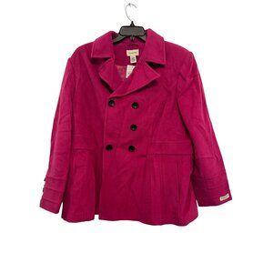 St. Johns Bay Womens Fuchsia Double-Breasted Wool Blend Peacoat 2X
